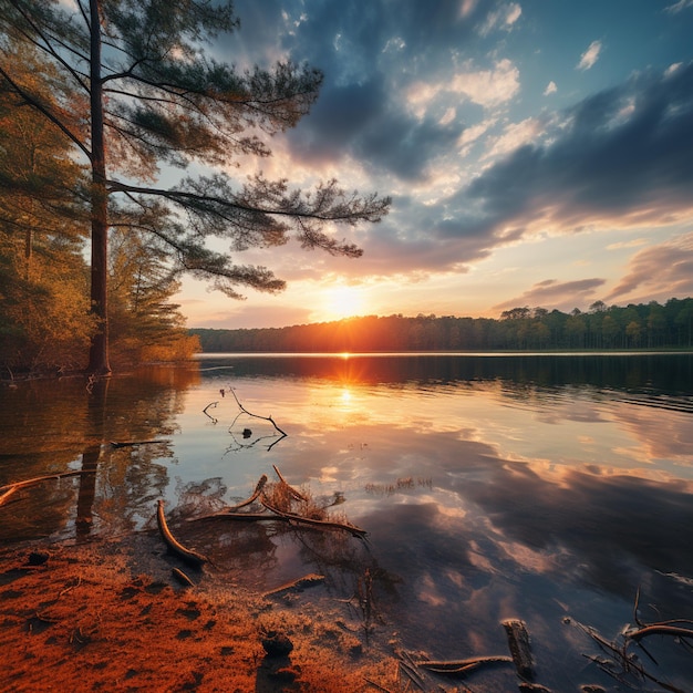 El tranquilo sol de la tarde baña el paisaje en un cálido resplandor dorado