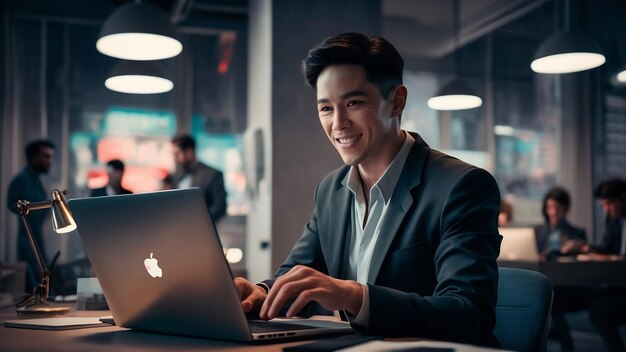 Trans-Mann bei der Arbeit mit Laptop