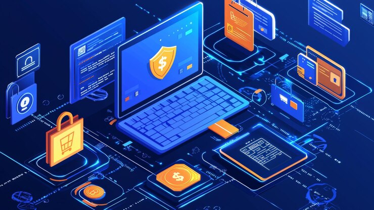 Foto una transacción de comercio electrónico que se procesa de forma segura con símbolos de cifrado digital e íconos de pago seguro que destacan la importancia de la seguridad en línea