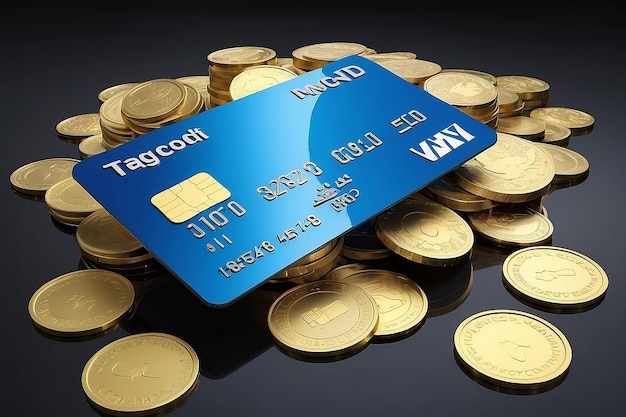 Foto transacciones digitales tarjeta de crédito 3d con monedas flotantes