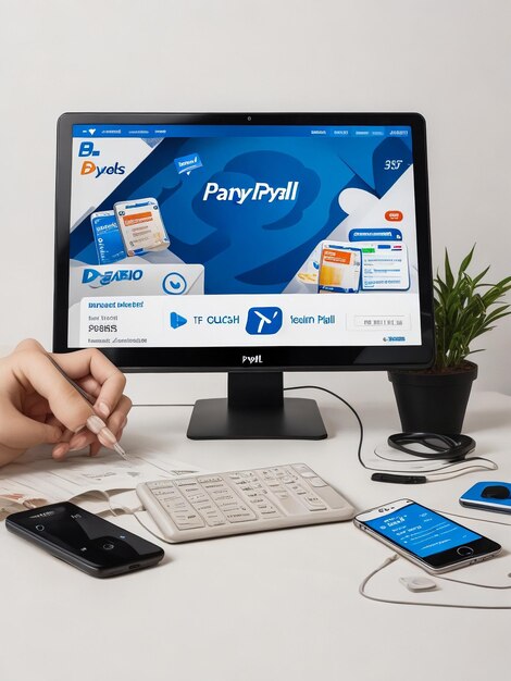 Transações financeiras do logotipo do PayPal na tela 3