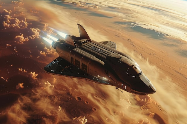El transbordador espacial en órbita de Marte exploración del planeta rojo