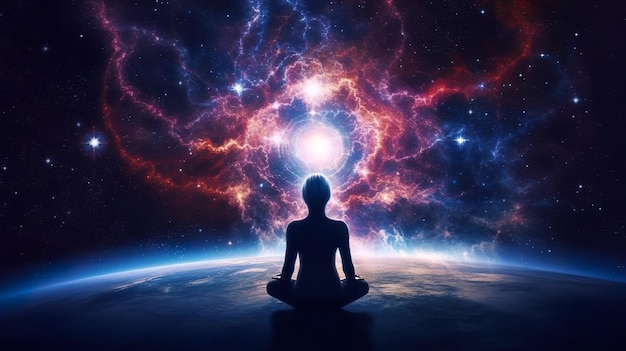 Transe ou meditação ou conceito de corpo astral Silhueta espiritual do corpo humano Generative Ai