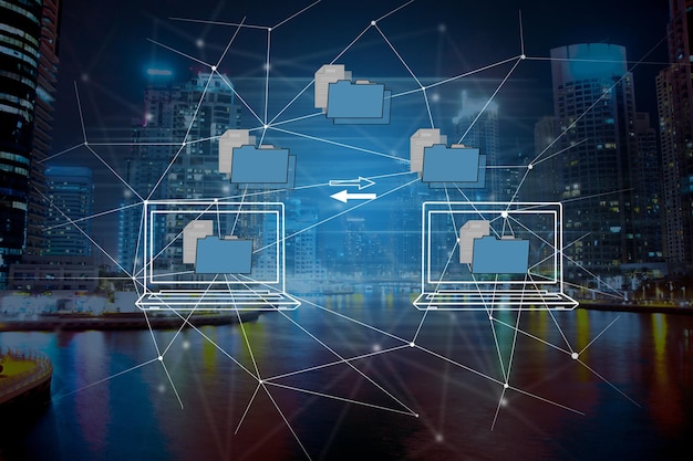 Transferencia de archivos entre portátiles en una pantalla virtual