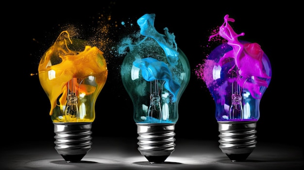 Transferência de ideias inovadoras desperta sua energia criativa com uma lâmpada colorida