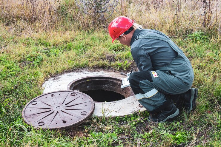 Foto transferência de leituras de contadores de água um trabalhador municipal inspeciona um contador de água em um poço de água verificando as leituras