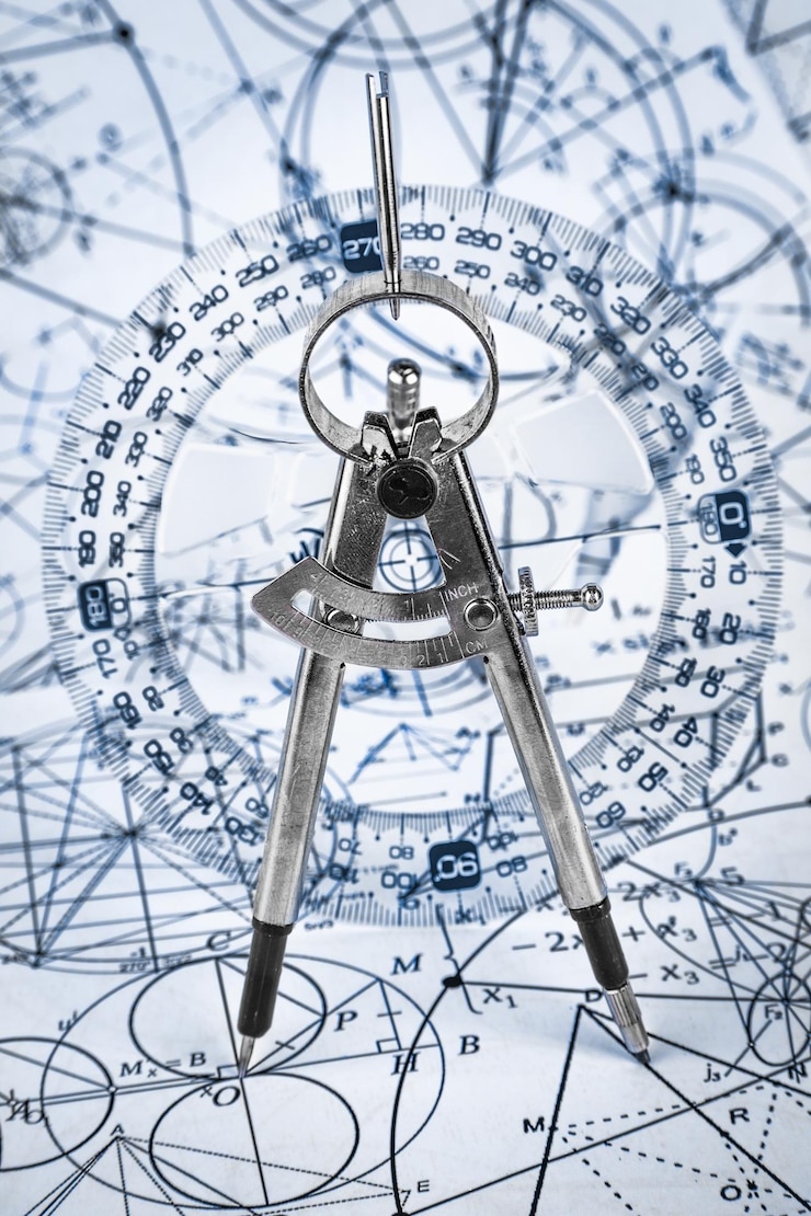 Foto transferidor no fundo de fórmulas matemáticas e algoritmos