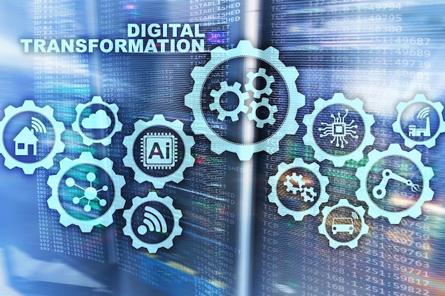 Transformação Digital Conceito de digitalização de processos de negócios de tecnologia Fundo de datacenter