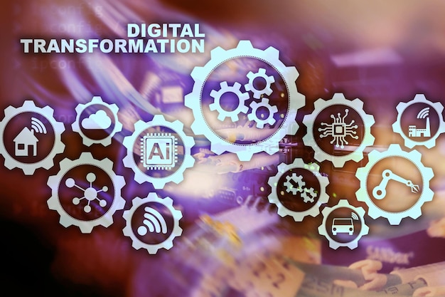 Transformación digital Concepto de digitalización de procesos de negocio de tecnología Fondo de centro de datos