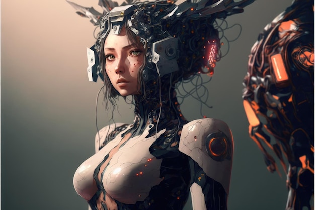 Transformando la belleza cyborg con una niña humanoide