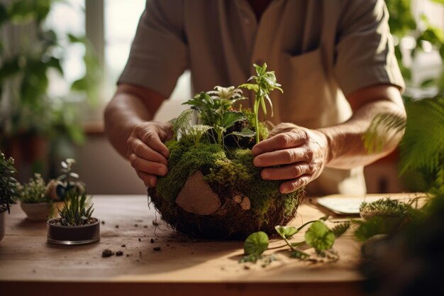 Transformando espaços A arte da preparação de plantas de casa de Kokedama