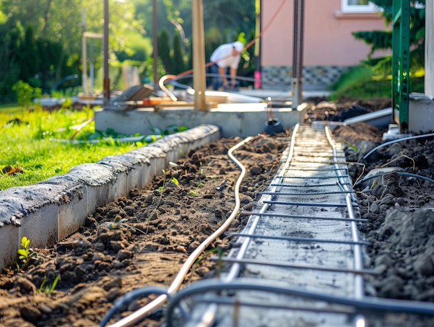 Foto transformando su sendero de jardín una guía para construir un fundamento fuerte con electricidad e irrigación