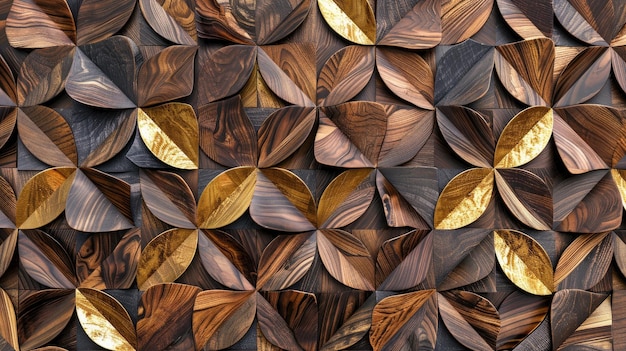 Transformar o seu quarto com um papel de parede 3D imitando intrincados padrões de mosaico de madeira e ouro
