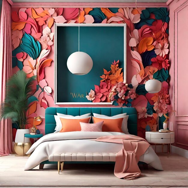 Foto transformar su dormitorio en una obra de arte con un marco de maqueta hermosamente elaborado arte generado por ai