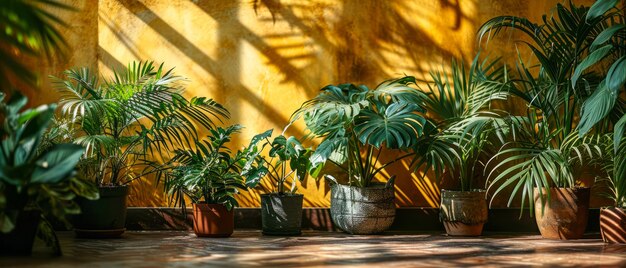 Transforme seu espaço de vida em um oásis vibrante com uma coleção de vegetação exuberante e flores em flor em vasos variados