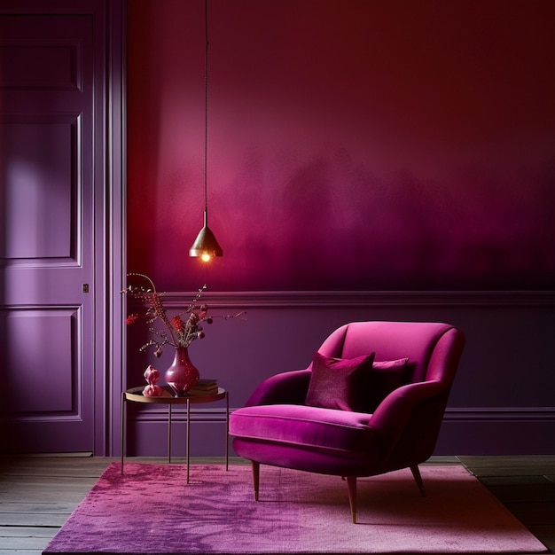 La transición de la fucsia vibrante al púrpura profundo en una sala de estar
