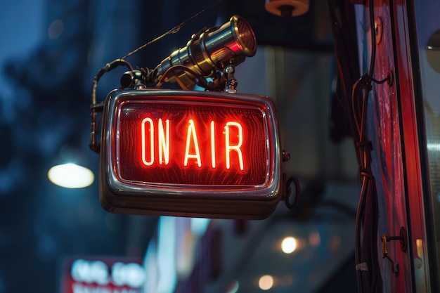 Foto transmisiones de radio de texto en el aire sintonizando espectáculos y programas en vivo permaneciendo conectado y entretenido con las últimas noticias música y discusiones un medio atemporal para el disfrute auditivo