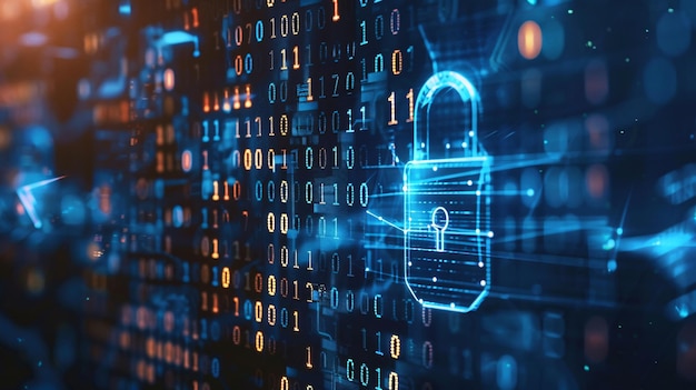 Transmite un concepto de ciberseguridad y protección de la privacidad de datos con un símbolo de bloqueo