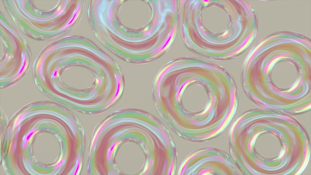 Transparente aufblasbare Ringe fliegen abstoßen und versammeln sich Bubble Rainbow Ease Pearl 3D-Darstellung