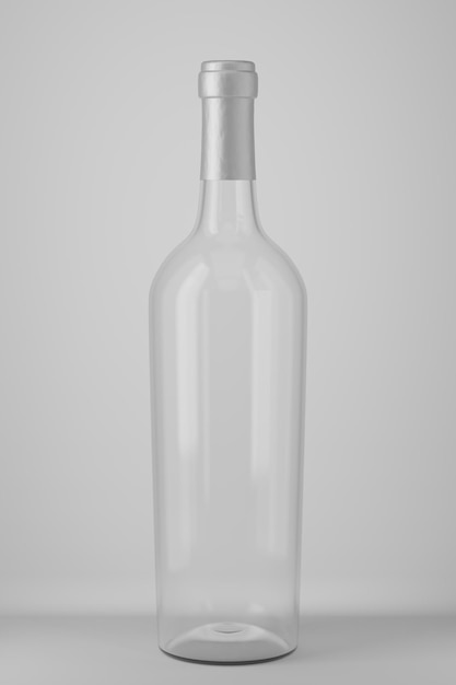 Transparente Flasche Wein auf grauem Hintergrund d rendern