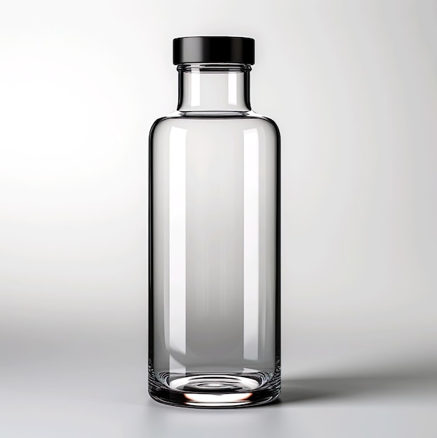 Transparente Glasflasche mit schwarzem Deckel