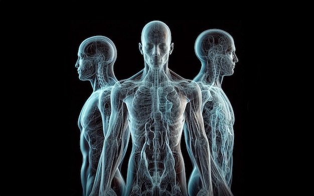 Transparente menschliche Körperstruktur Muskeln menschliche Knochenstruktur Röntgenbild der oberen Hälfte