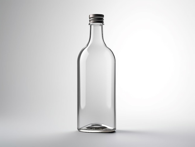 Transparente, saubere Flasche, isoliertes Foto-Mockup auf weißem Hintergrund, KI generiert