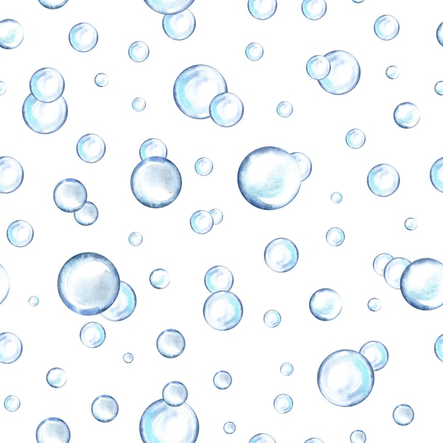 Transparente Wassertropfen Nahtloses Muster mit Wasserblasen Aquarell von Hand gezeichnet