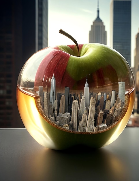 Foto transparenter apfel mit new york innen