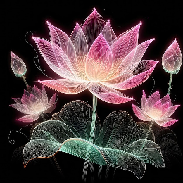 Transparenter gestickter Lotus mit generativer KI