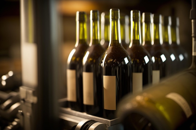 Transportador con botellas producción de vino bodega IA generativa