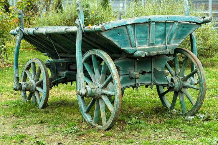 Transporte de anticuario Vehículo de carro de dos ruedas de madera antiguo