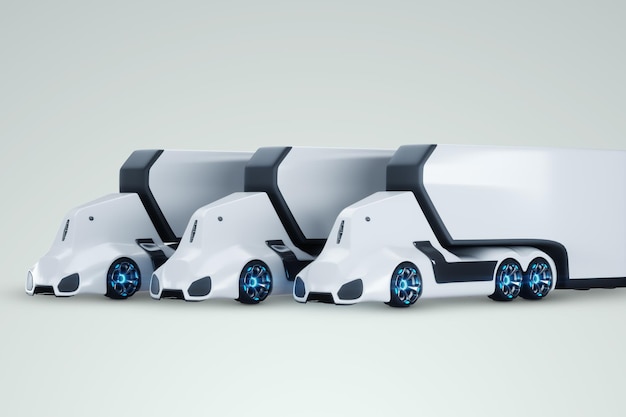 Transporte de carga autónomo no tripulado Un camión eléctrico autónomo se mueve a lo largo de la carretera Transporte de entrega de carga rápida sin conductores Representación 3D Ilustración 3D