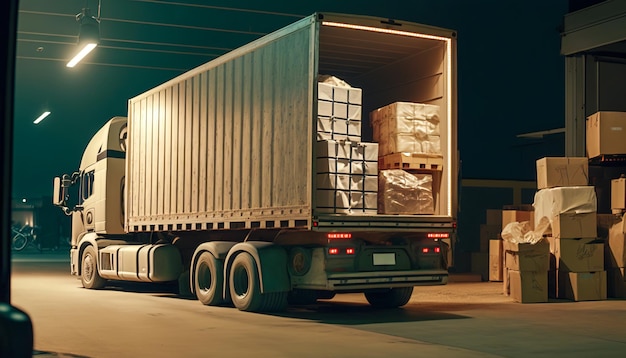 Transporte de carga eficiente Cargar un camión grande con cajas IA generativa