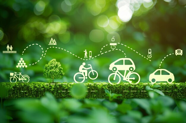Transporte ecológico com ícones para ciclovias