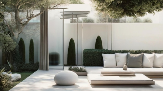 Transporte a un entorno al aire libre tranquilo donde el minimalismo se encuentra con la sofisticación