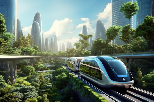 Transporte futurista Conceptos de energía limpia y ciudad inteligentexA