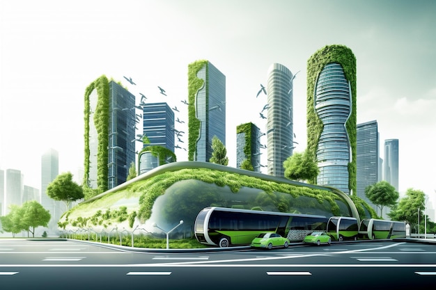 Transporte futurista Conceptos de energía limpia y ciudad inteligentexA