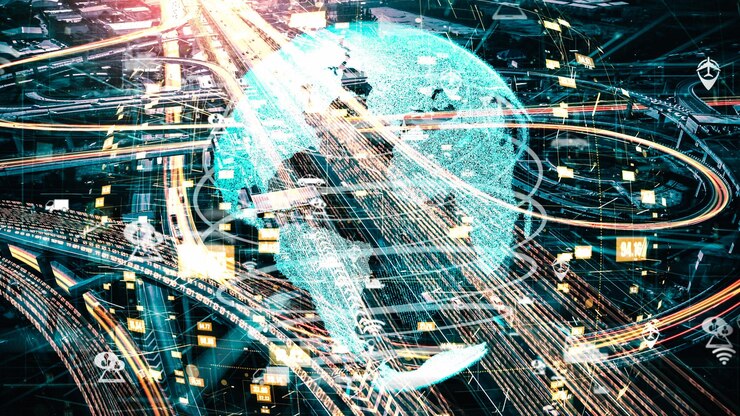 Foto transporte inteligente en una ciudad futurista tácita con sistema de control de tráfico en línea