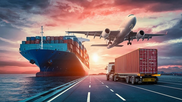 Transporte y logística del buque de carga de contenedores y avión de carga.