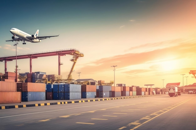 Transporte logístico de importação e exportação de negócios Vista aérea Transporte internacional de contêineres