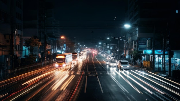 Transporte nocturno con tráfico de vehículos de trayecto Generativo ai