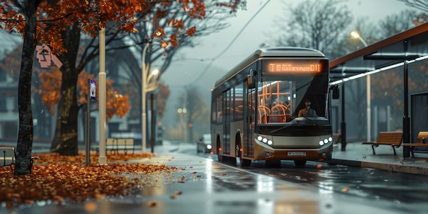 transporte público en autobús en una calle de la ciudad IA generativa