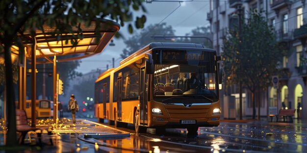 transporte público en autobús en una calle de la ciudad IA generativa