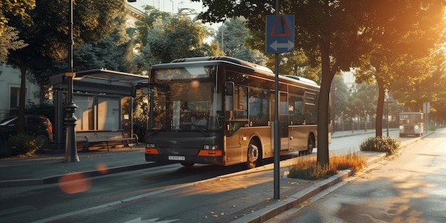 transporte público de ônibus em uma rua da cidade IA generativa