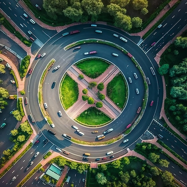 Transporte de tráfico de automóviles en la autopista sobre la carretera en una gran ciudad Ilustración AI Generativo