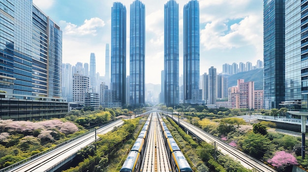 Transporte urbano y paisaje urbano moderno Tren y ferrocarril en el transporte público y los viajes en la ciudad