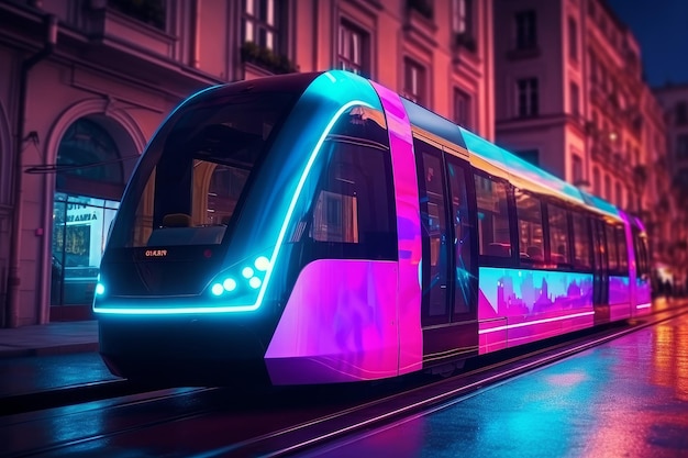 Transporte urbano de tranvía futurista Ferrocarril público Generar ai