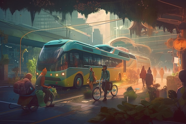 Transporte verde diversificado Um mundo de mobilidade ecologicamente correta IA generativa