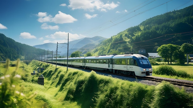 Transportes ferroviarios de alta velocidad a través de paisajes escénicos y vistas de la naturaleza.
